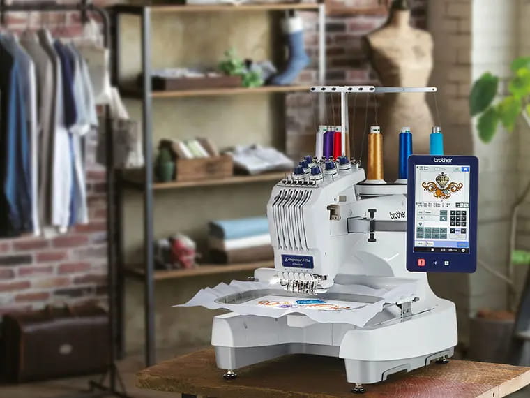 PR670E embroidery machine in shop setting