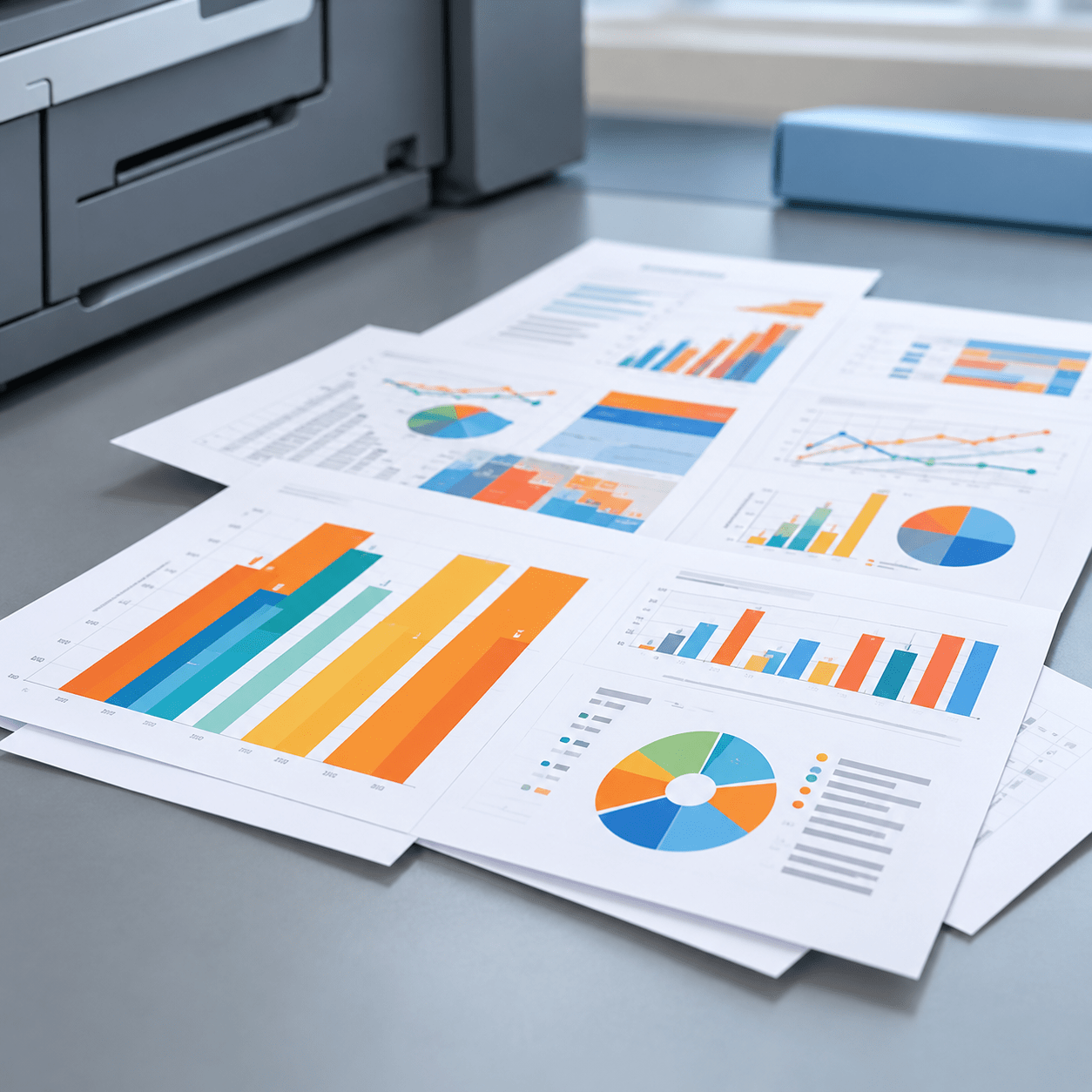 Business documents with colour charts