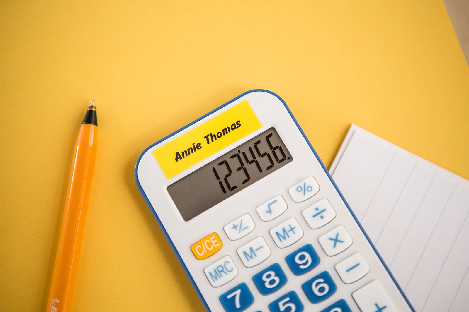 Calculator with name label